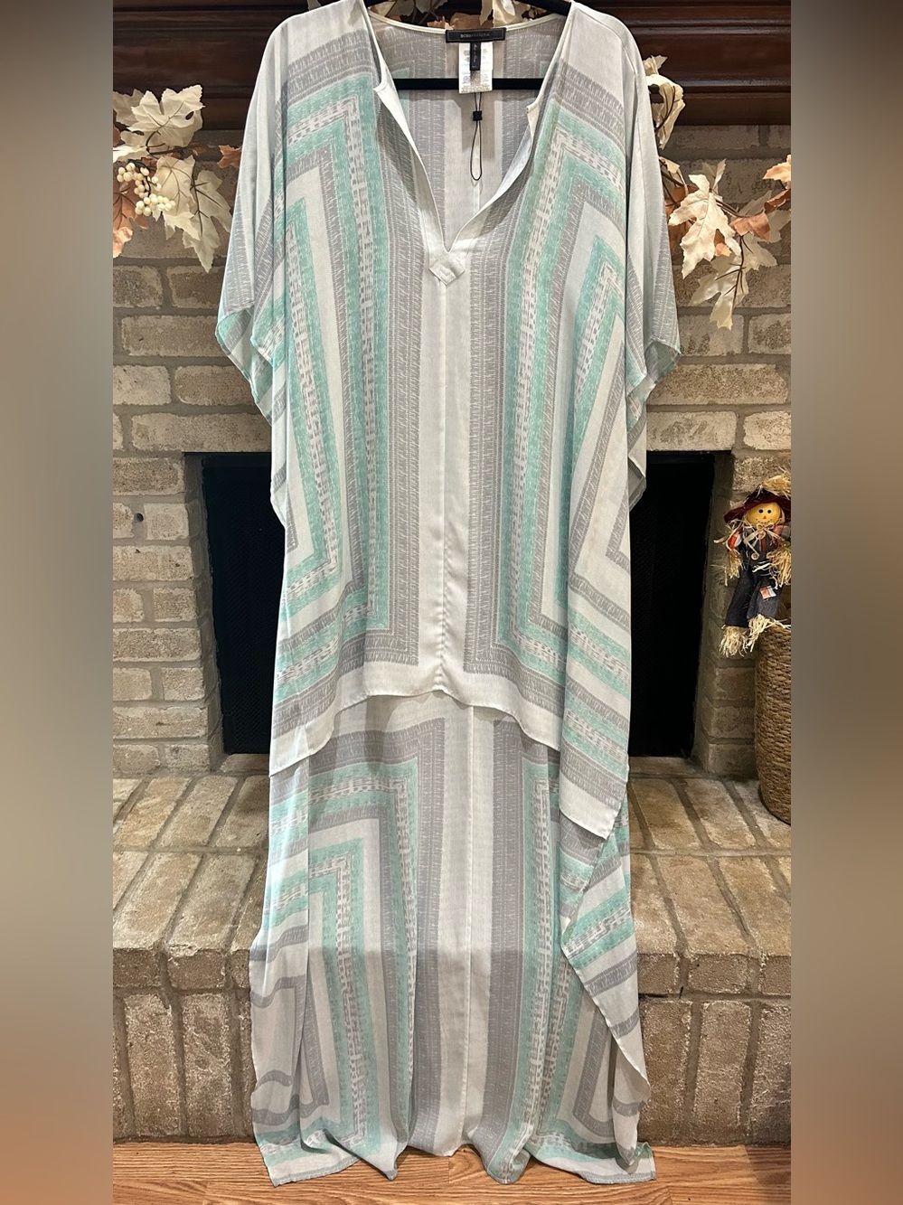BCBGMaxAzria Mint and Gray High-Low Caftan Dress EUC